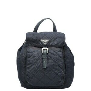 Prada triangular logo plaque backpack Navy Blue nylon leather